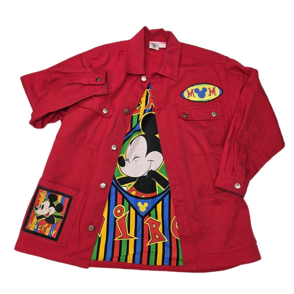 Mickey & Co Adult Button Up Red Denim Jean Jacket Size Large Disney VTG 90s 3285